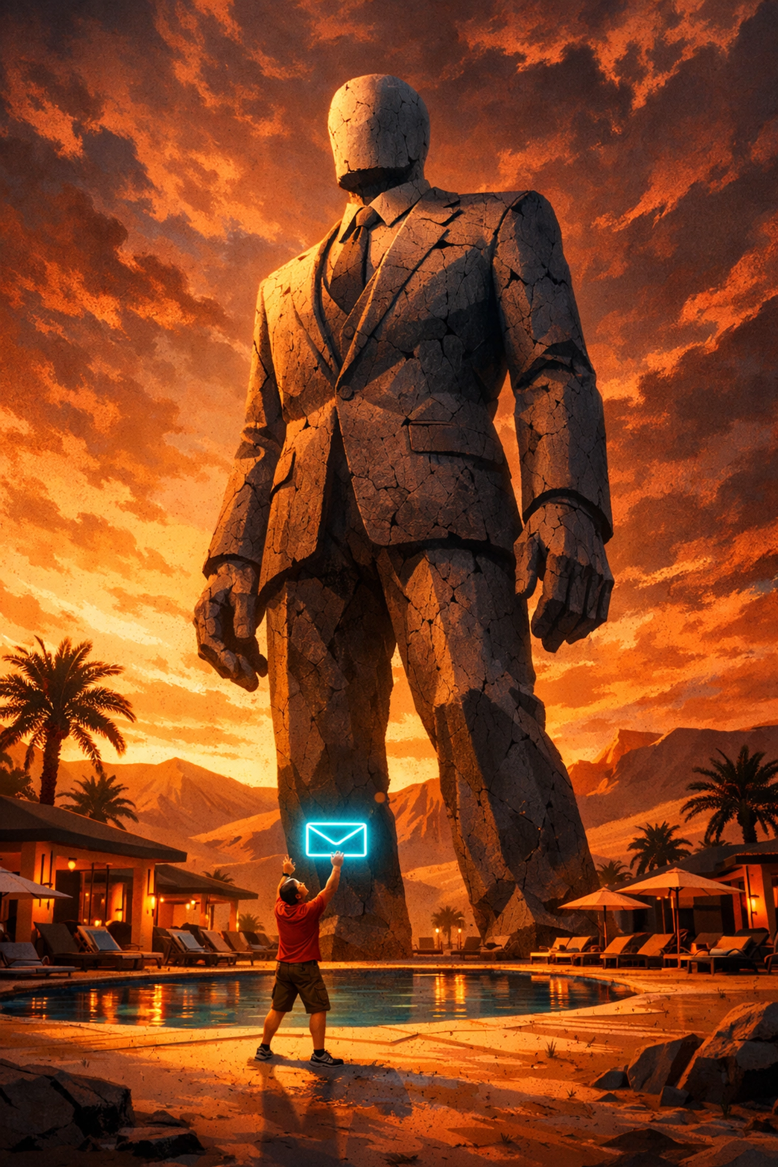 A stone giant gatekeeper ignoring a small messenger, highlighting a flawed company performance analysis.