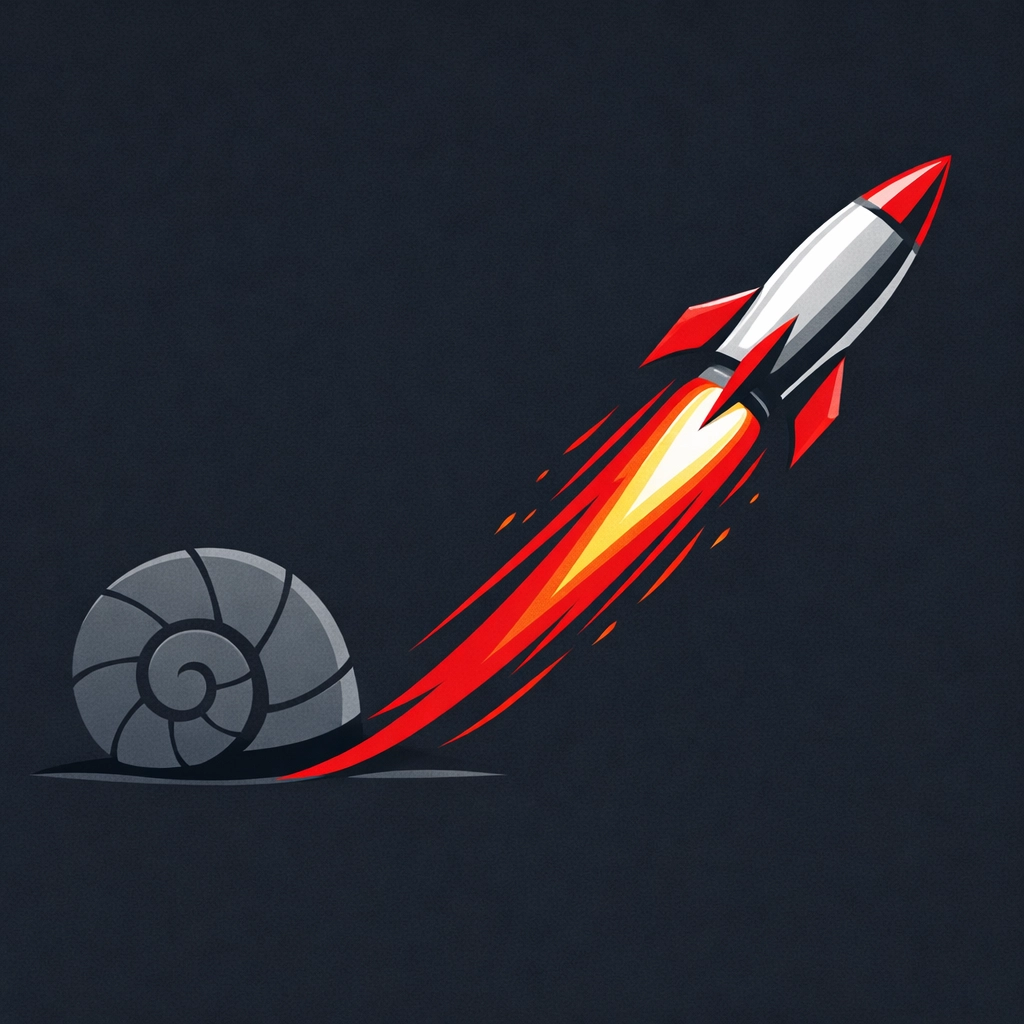 Illustration of a fast rocket and slow snail shell showing the importance of website speed for lead generation.