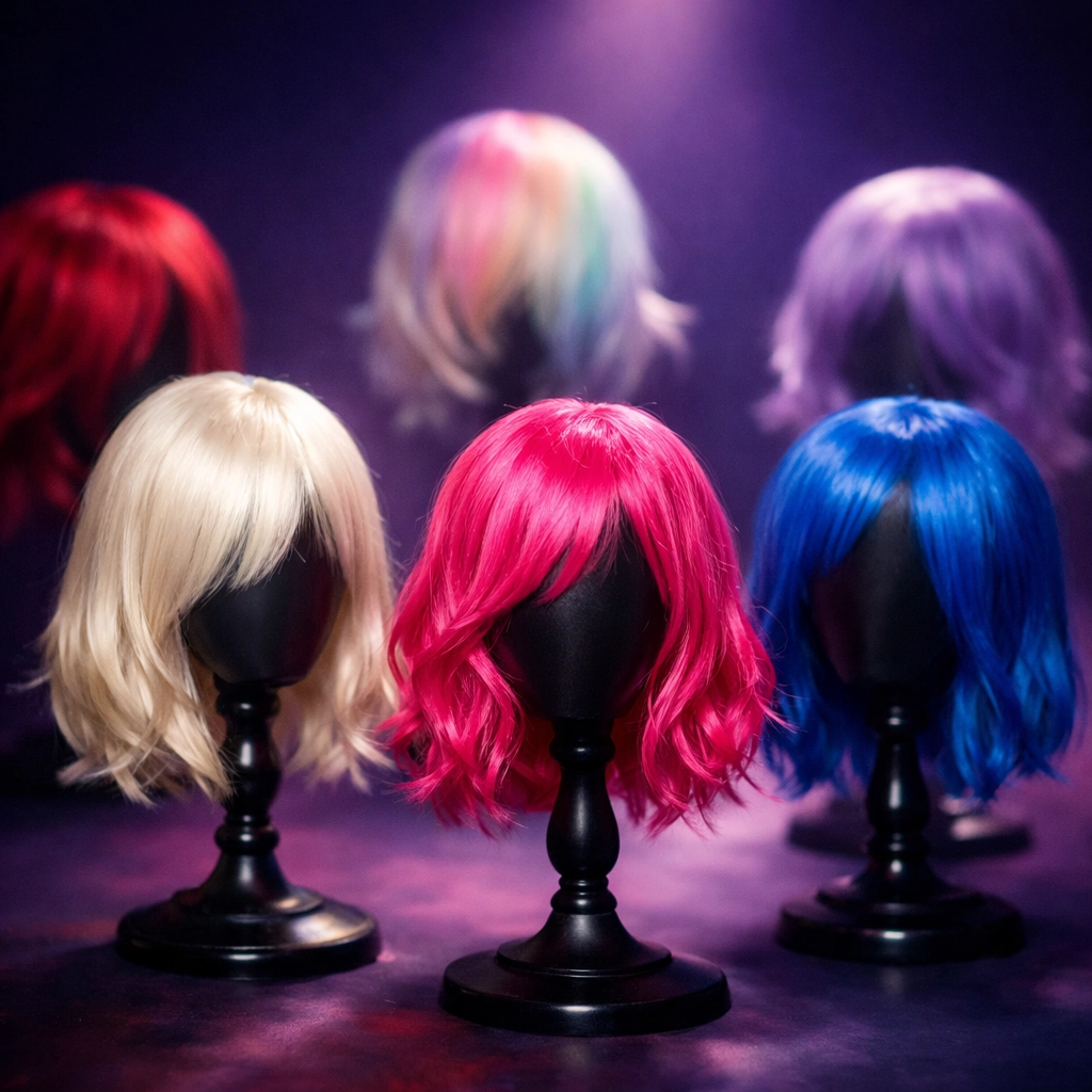Colorful wigs representing Bilal Hassani's LGBTQ+ self-expression and empowerment
