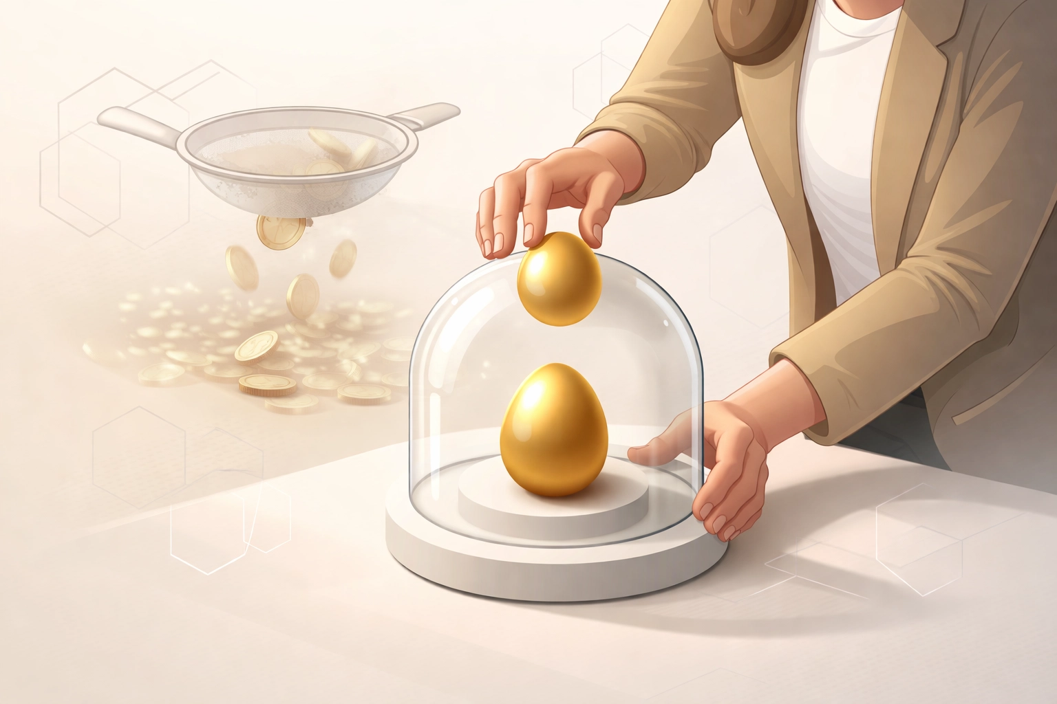 A golden nest egg protected under glass, showing tax-deferred IRA rollovers as a smart QDRO strategy in 2026