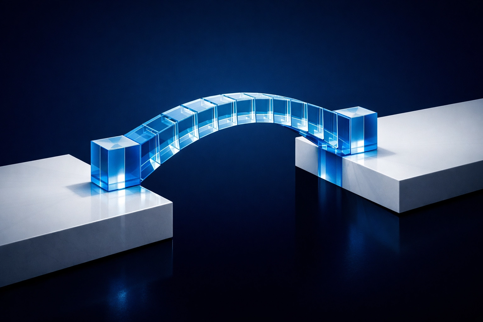 Blue glass bridge representing a secure and cost-effective path to outsourced bookkeeping services.