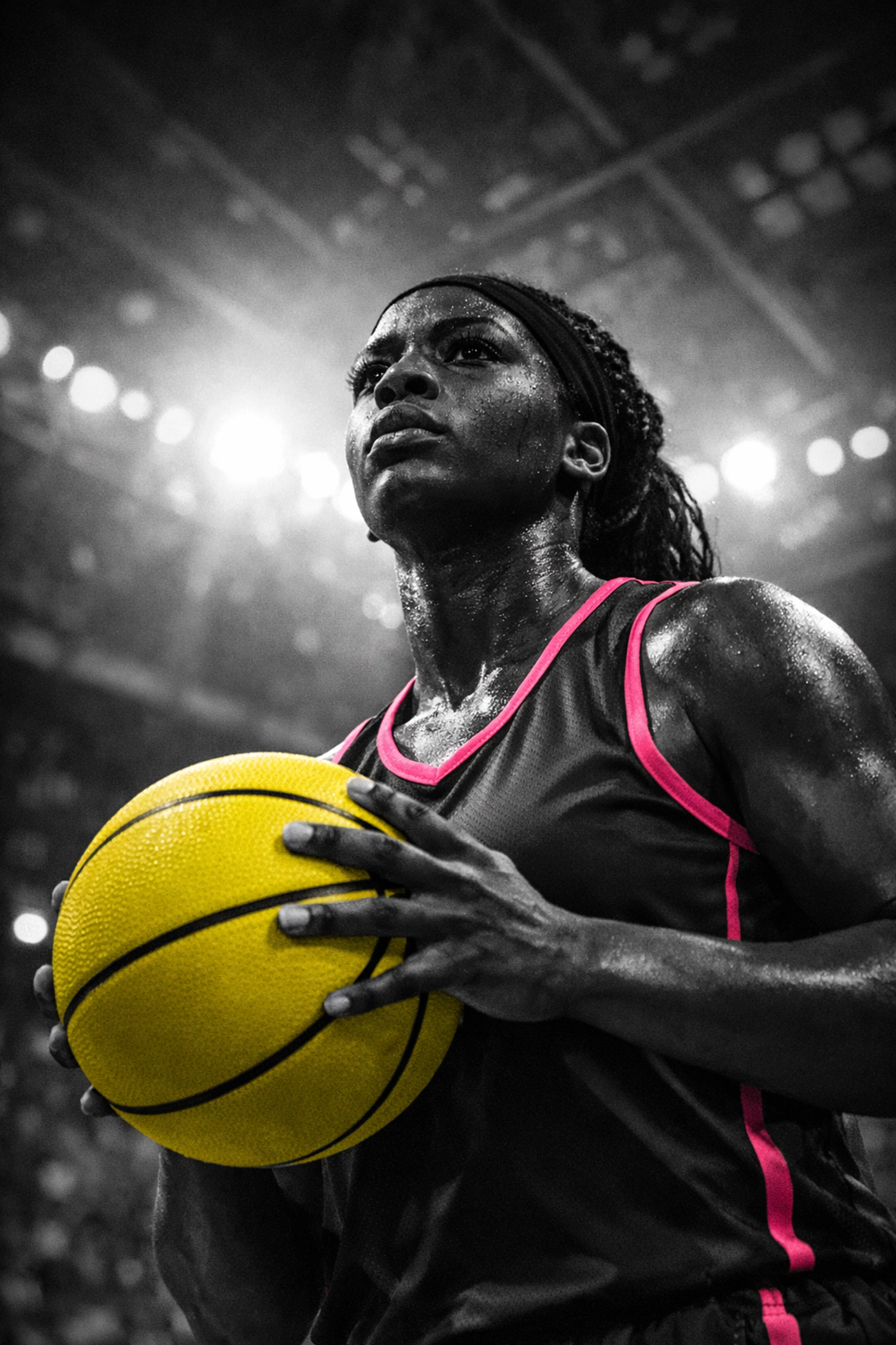 Black woman basketball player in a professional arena representing the shift in women's sports primetime slots.