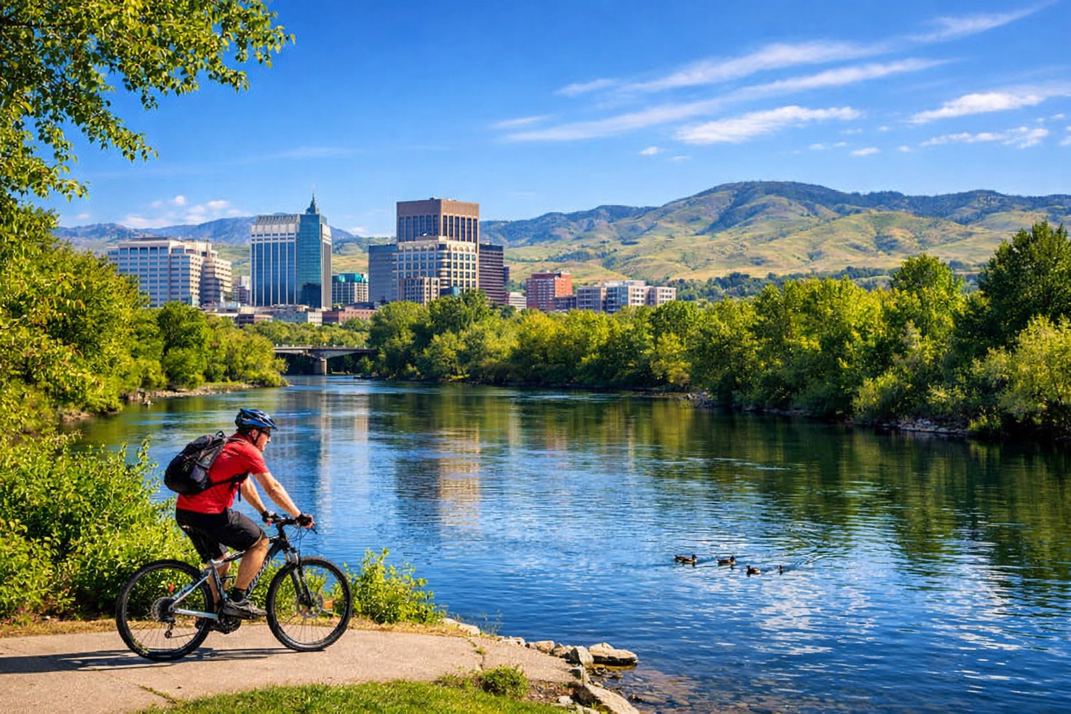 The Boise River Greenbelt and downtown skyline highlighting the lifestyle and growth in the Treasure Valley. The Boise River Greenbelt and downtown skyline highlighting the lifestyle and growth in the Treasure Valley.