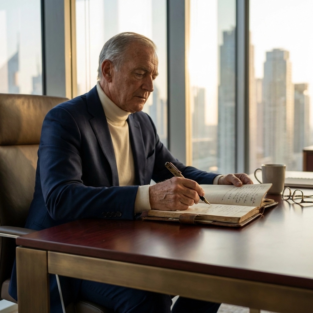 Investor planning private equity strategy at desk with journal, highlighting importance of clear investment goals.