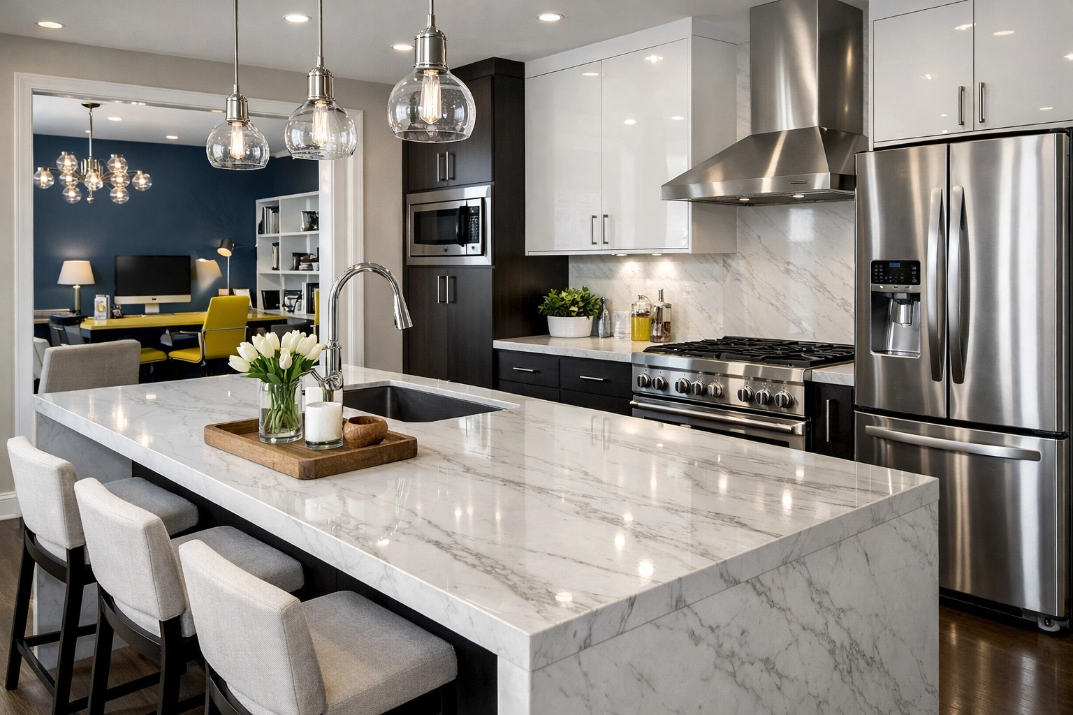 Sparkling Littleton kitchen and office area after a deep cleaning and commercial cleaning service.