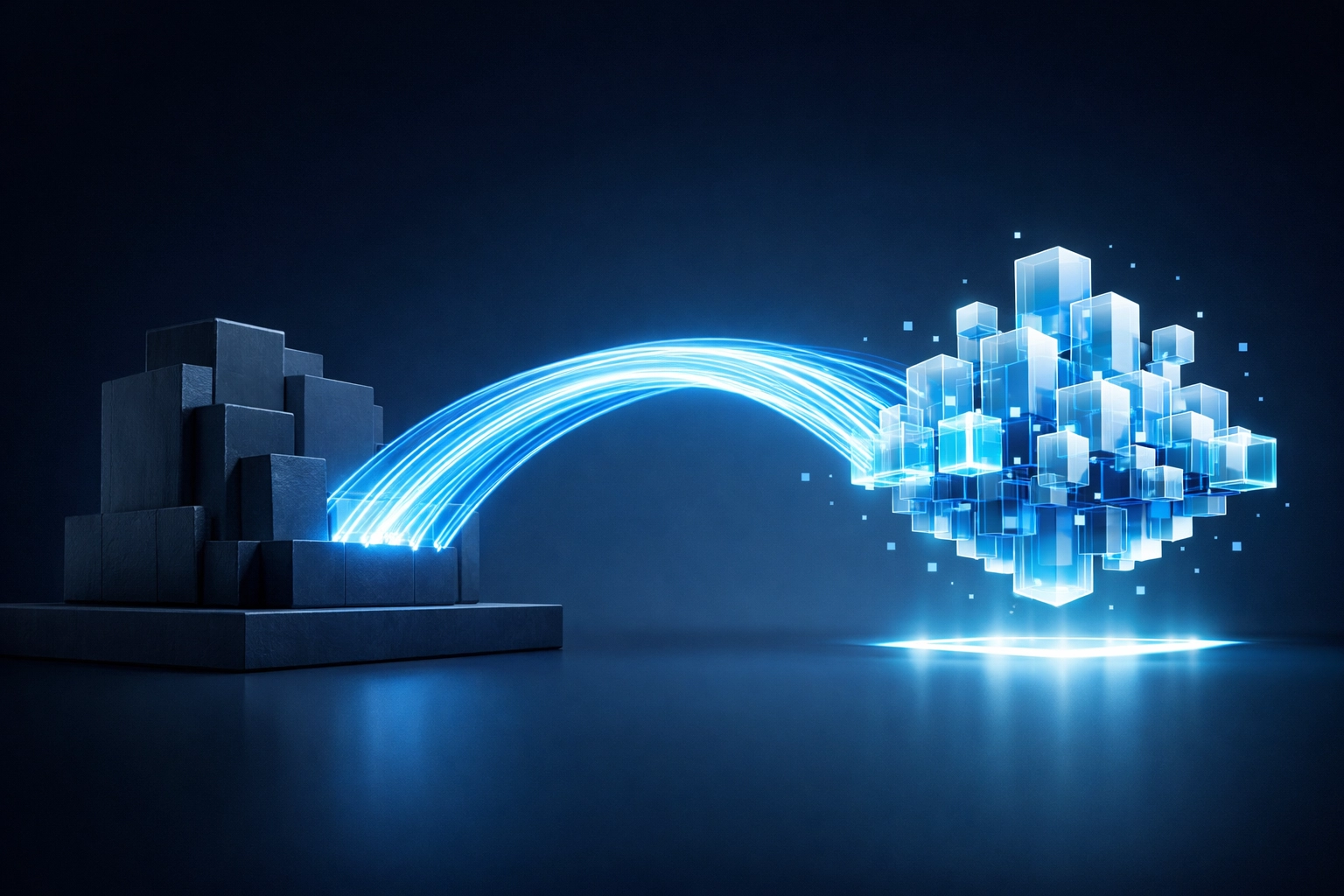 Digital bridge connecting legacy data systems to modern automation for seamless logistics.