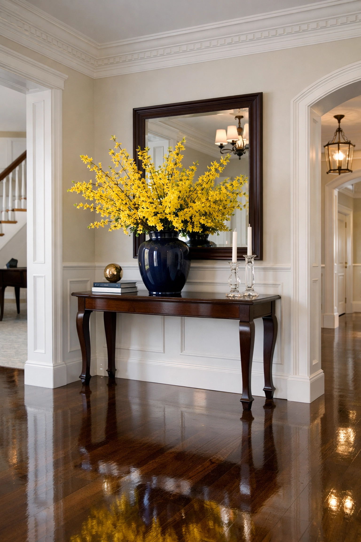 Sophisticated home entryway with sparkling floors by a professional residential cleaning Massachusetts team.