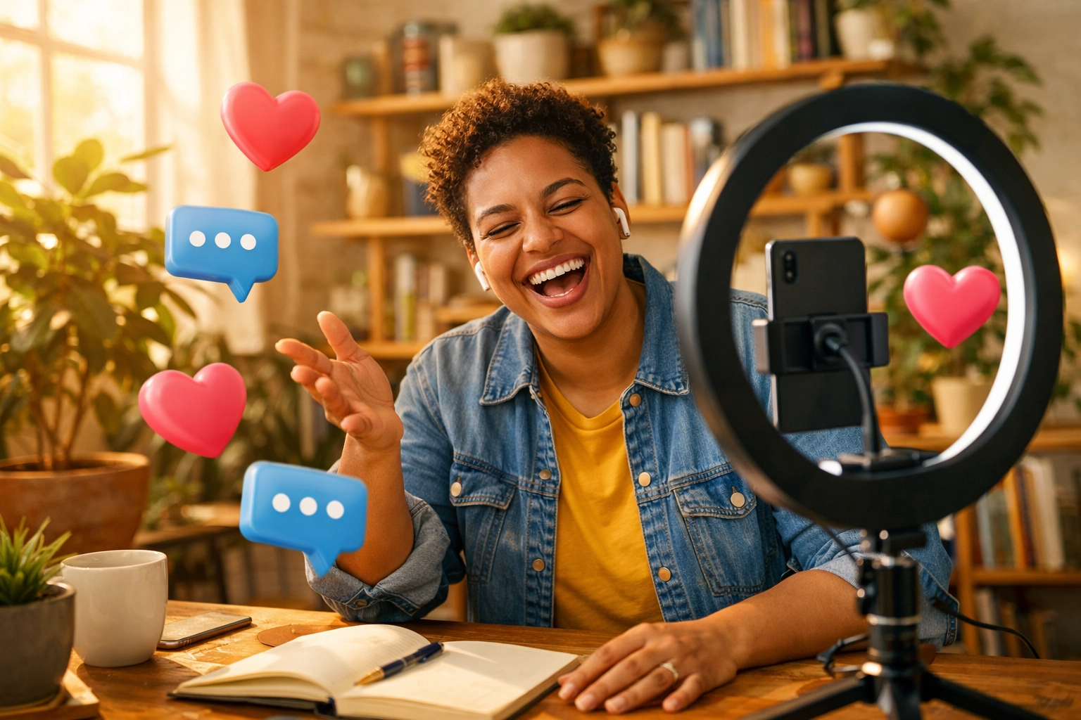 A creator filming a video response to boost community engagement and master social media growth tips.