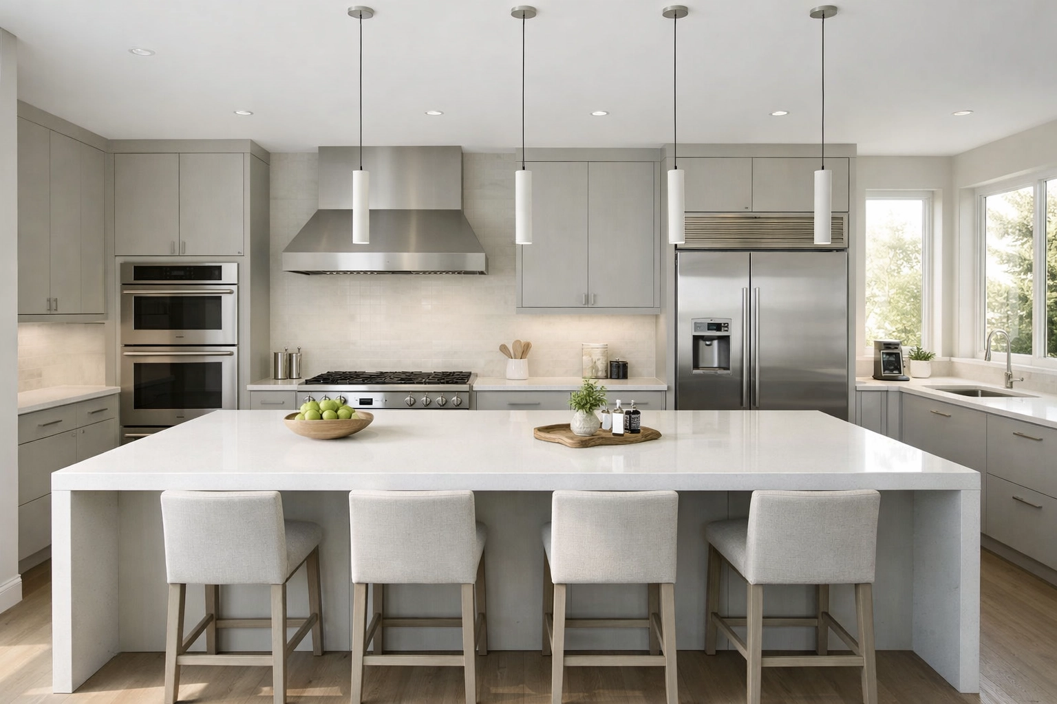 Luxury kitchen renovation in Gilbert featuring modern appliances and upgraded power.