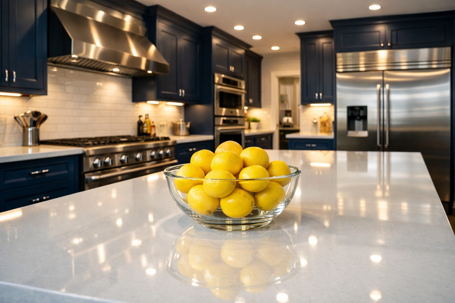 Professional Worcester deep cleaning in a modern kitchen with spotless quartz countertops and gleaming appliances.