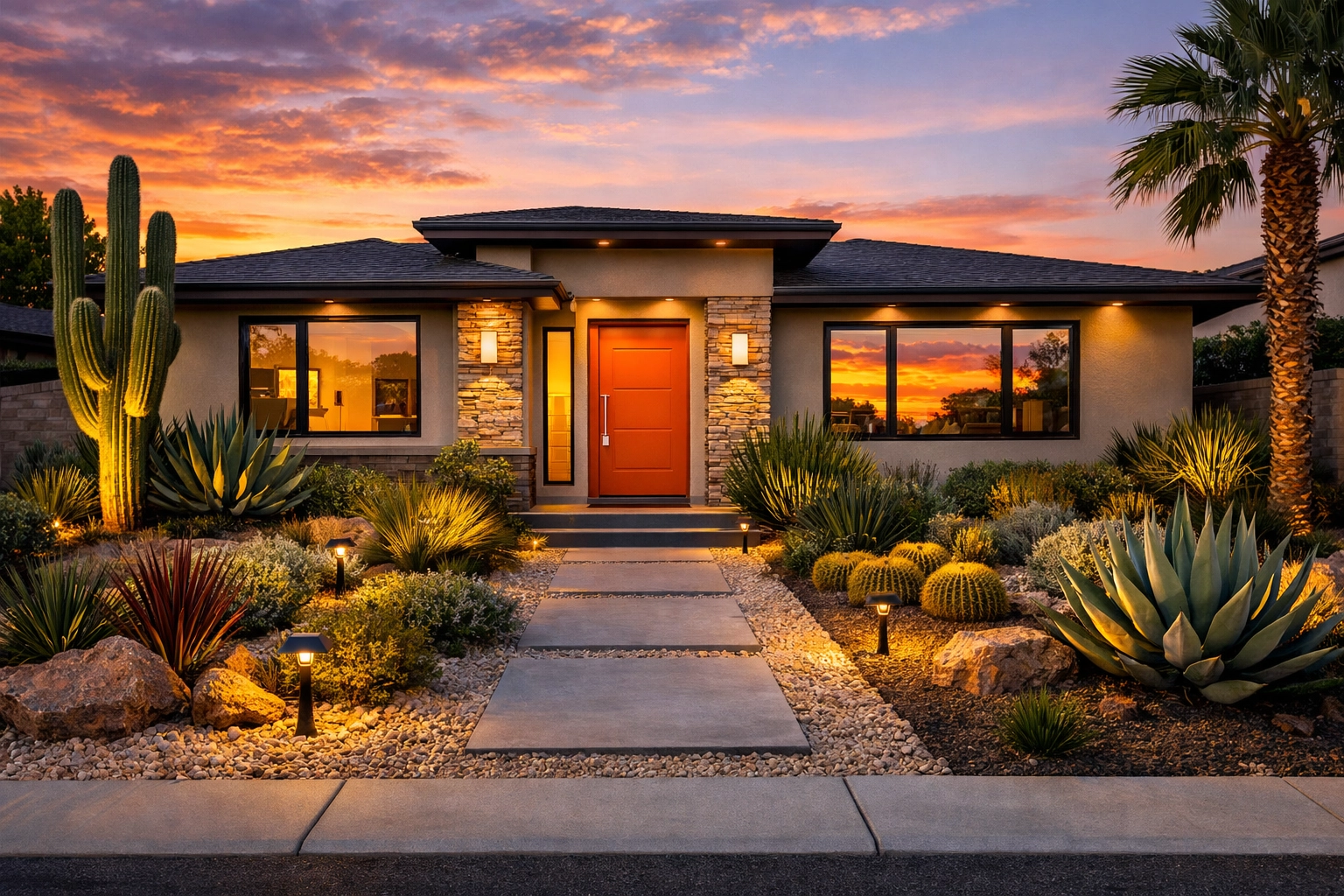 Modern Glendale home for sale featuring desert landscaping and high curb appeal.