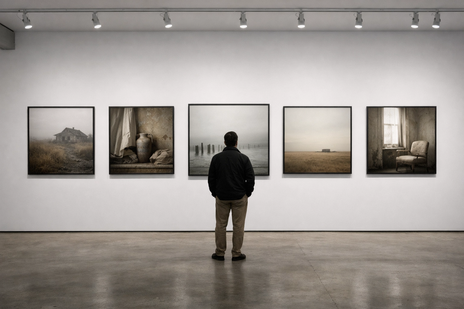 Cohesive fine art photography portfolio displayed in a minimalist New York City gallery.