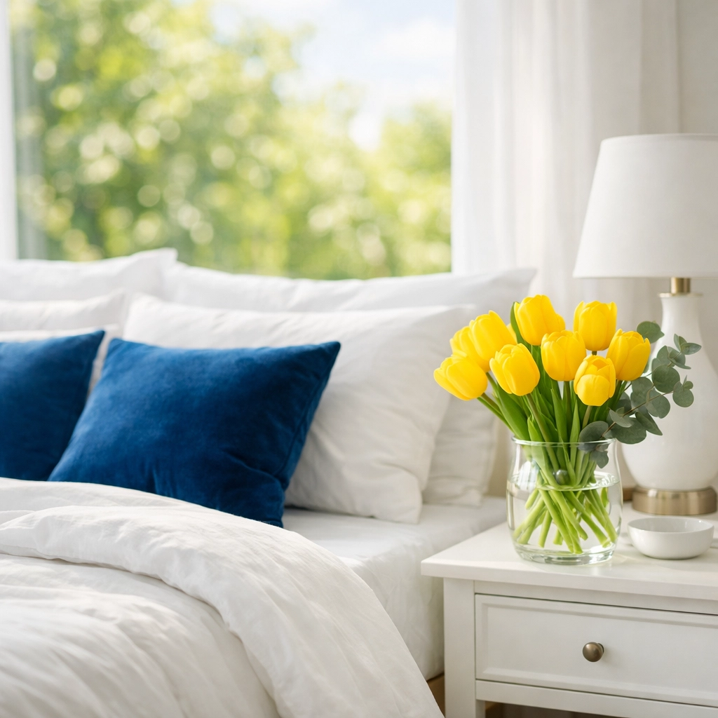 Bright, eco-friendly bedroom in a Boston apartment cleaned by a professional move-in cleaning service.