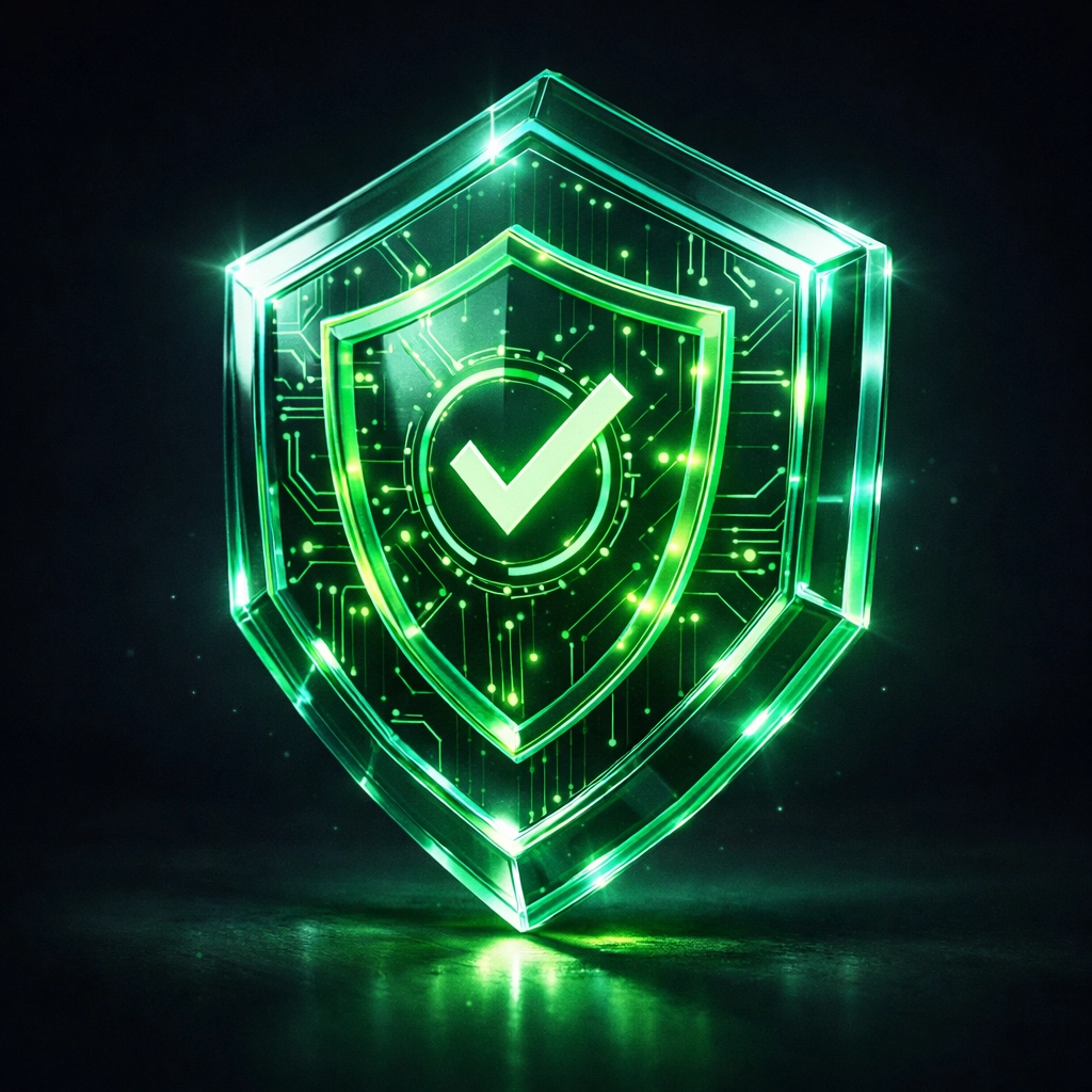 A glowing green digital shield representing Amerishop Compliance Shield verification for professional towing services.