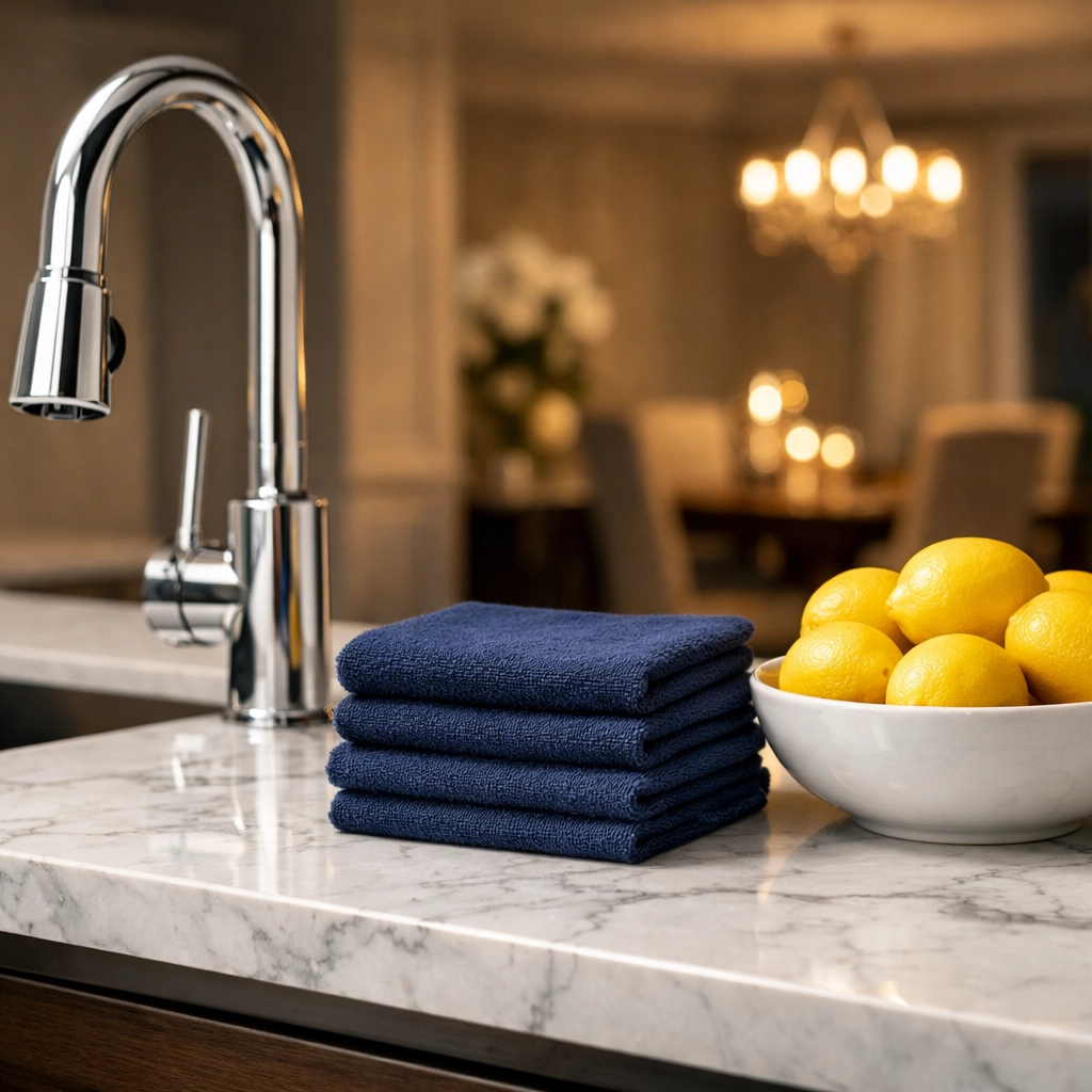 Polished luxury kitchen island reflecting detailed Andover estate cleaning secrets and ninja care.