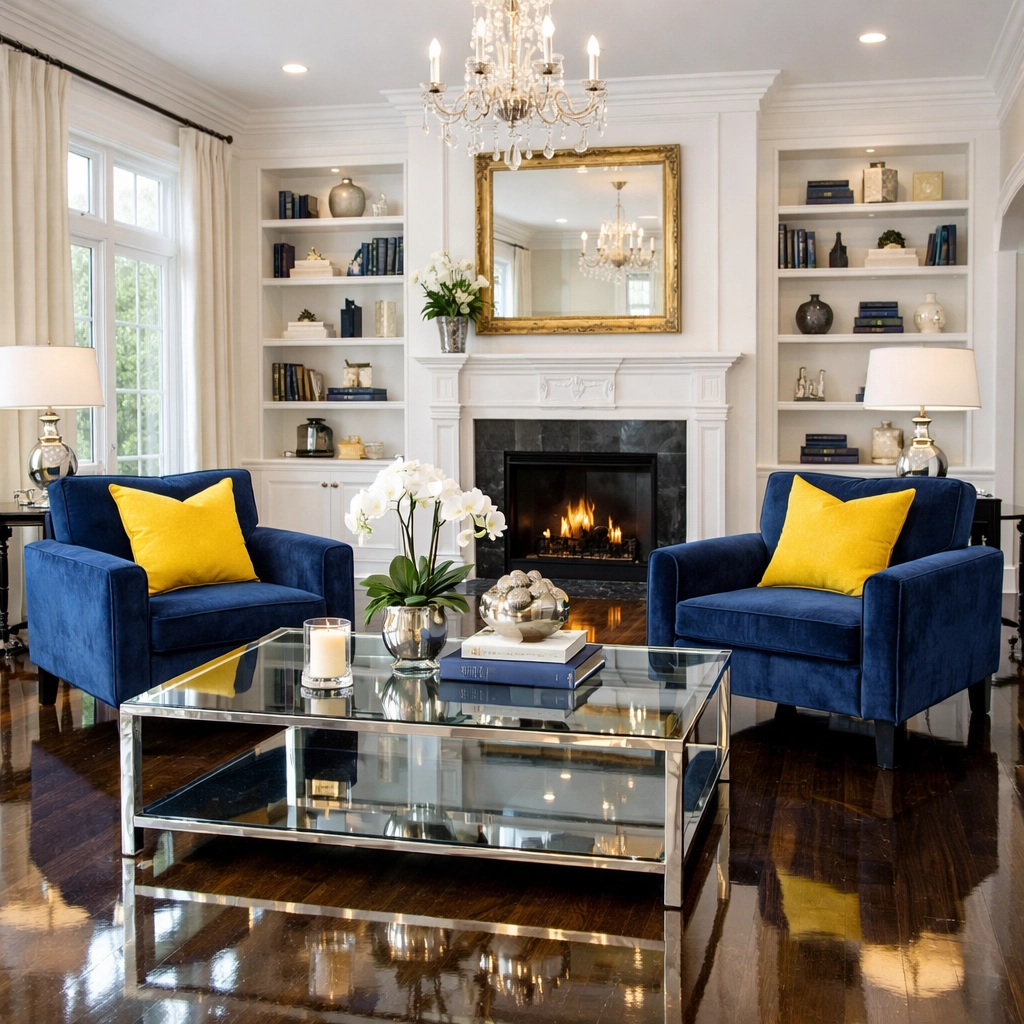 Spotless luxury living room in Wellesley after a thorough visit from professional cleaners Boston MA.