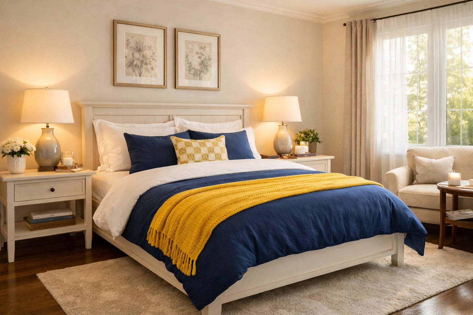 Fresh master bedroom prepared with eco-friendly house cleaning Framingham MA services.