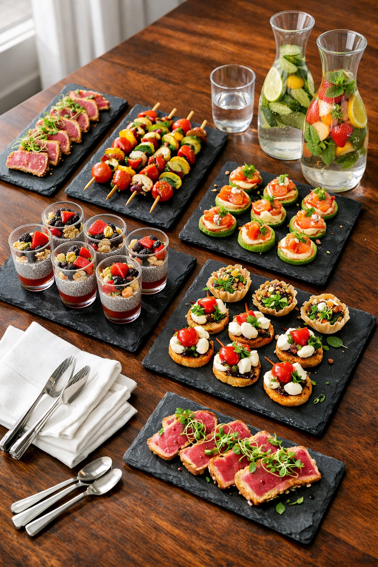 Healthy gourmet catering and artisanal snacks for a VIP Super Bowl corporate hospitality suite.
