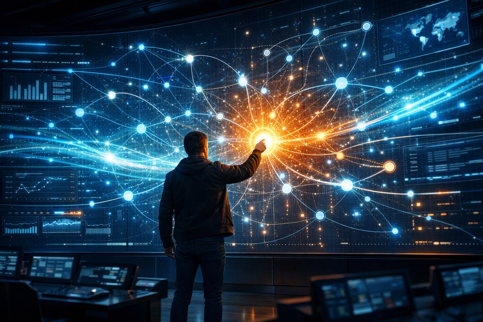 Visualizing search intent and user journeys through a complex digital interface for SEO strategy.