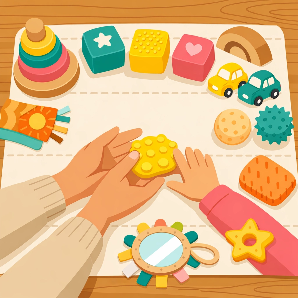 ABA therapist observing child during play-based assessment with developmental toys and activities