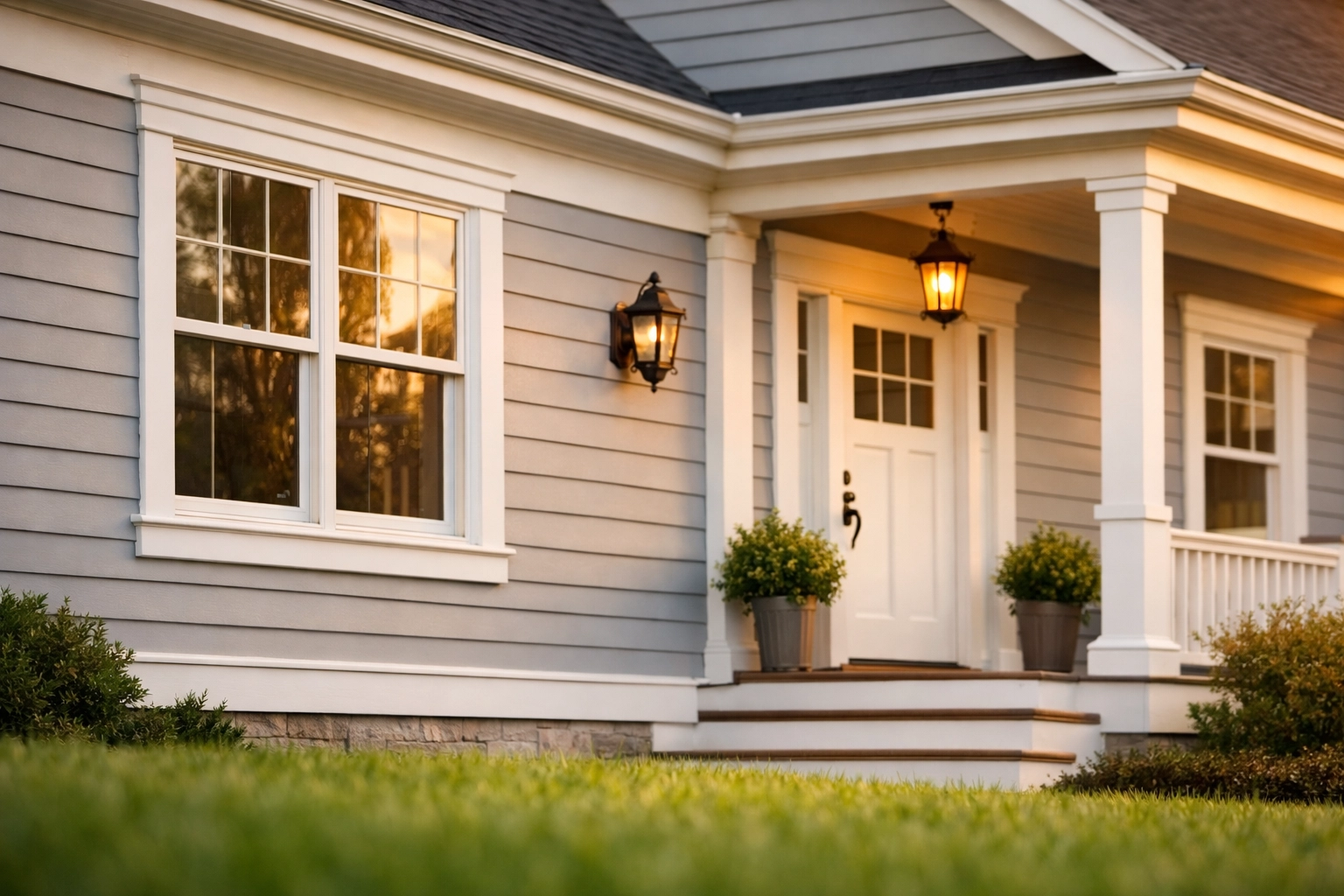 Professional exterior paint job on Atlanta home with white trim and gray siding