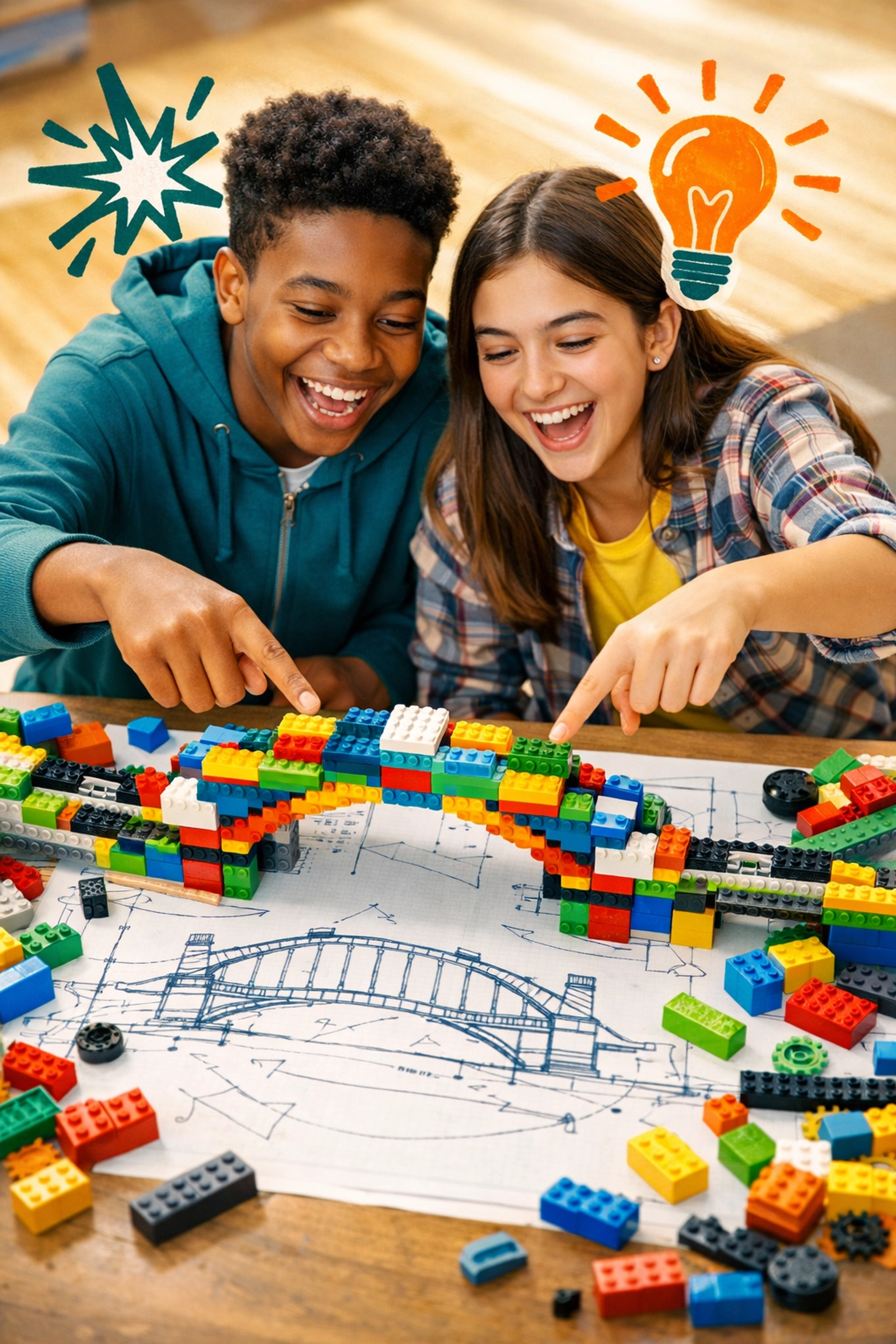 Diverse teens collaborating on a project, practicing problem-solving and critical thinking skills.