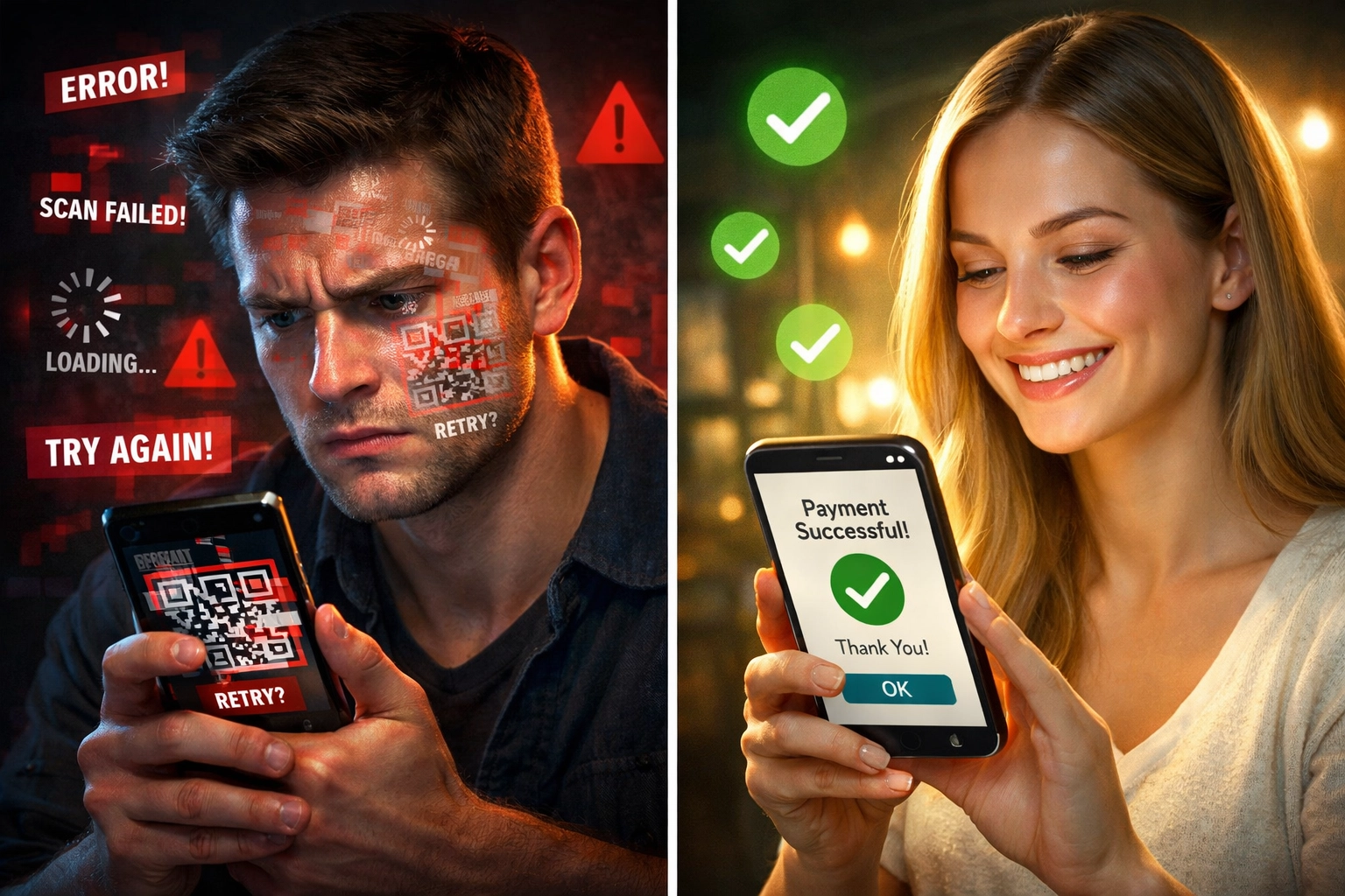 Frustrated vs satisfied customer crypto payment checkout experience comparison