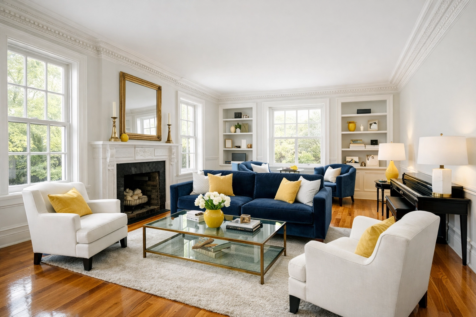 Gleaming hardwood floors in a historic living room after professional move-out cleaning in Cambridge.