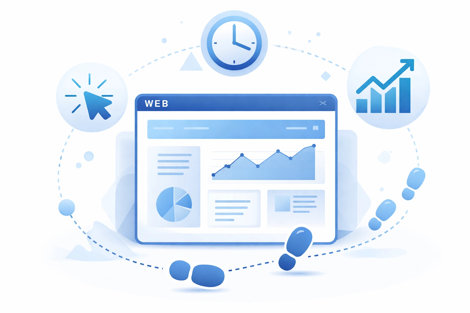 Illustration of website user behavior metrics like clicks and engagement influencing SEO rankings