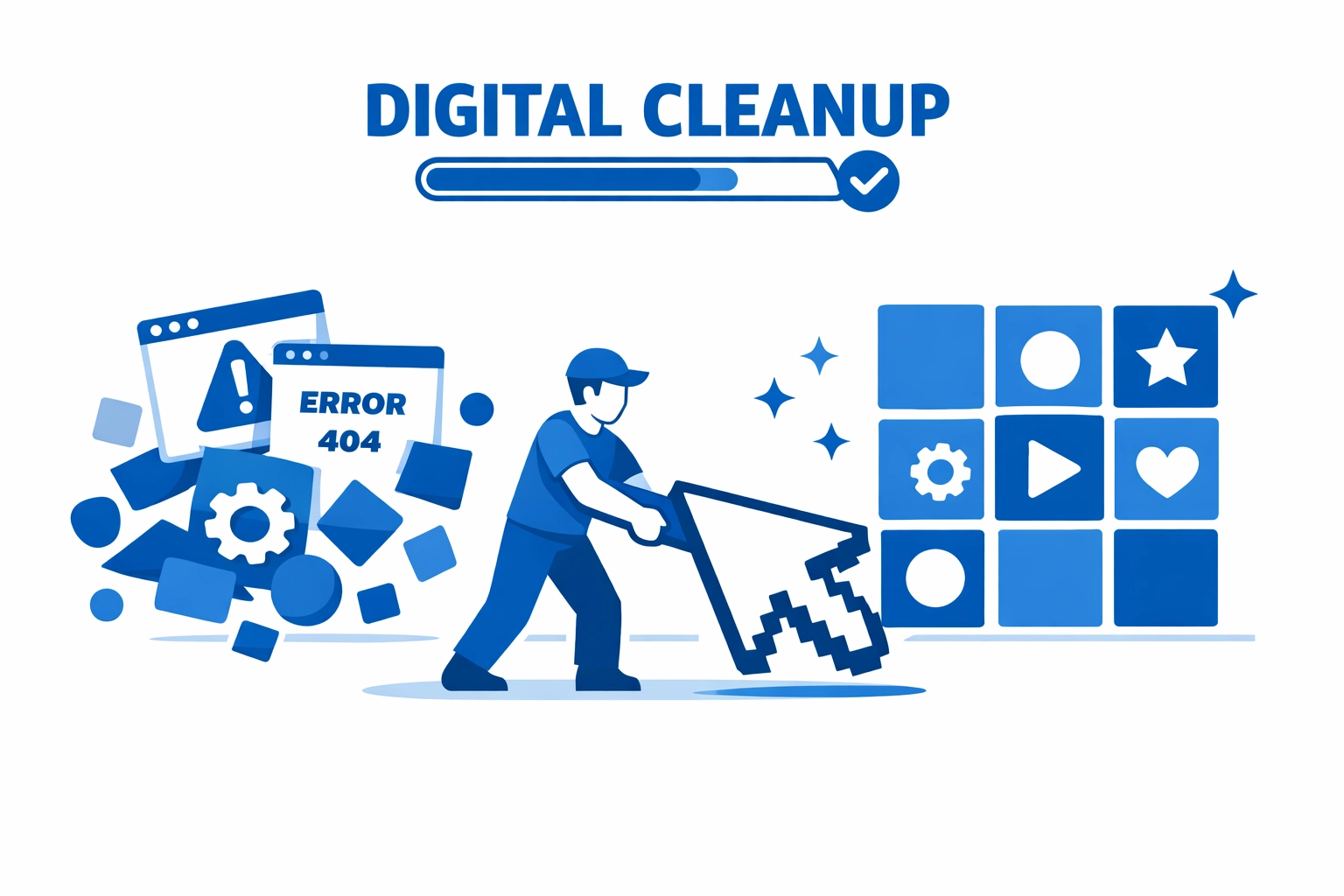 Digital illustration of website optimization and organization to create a high-performance, professional user experience.