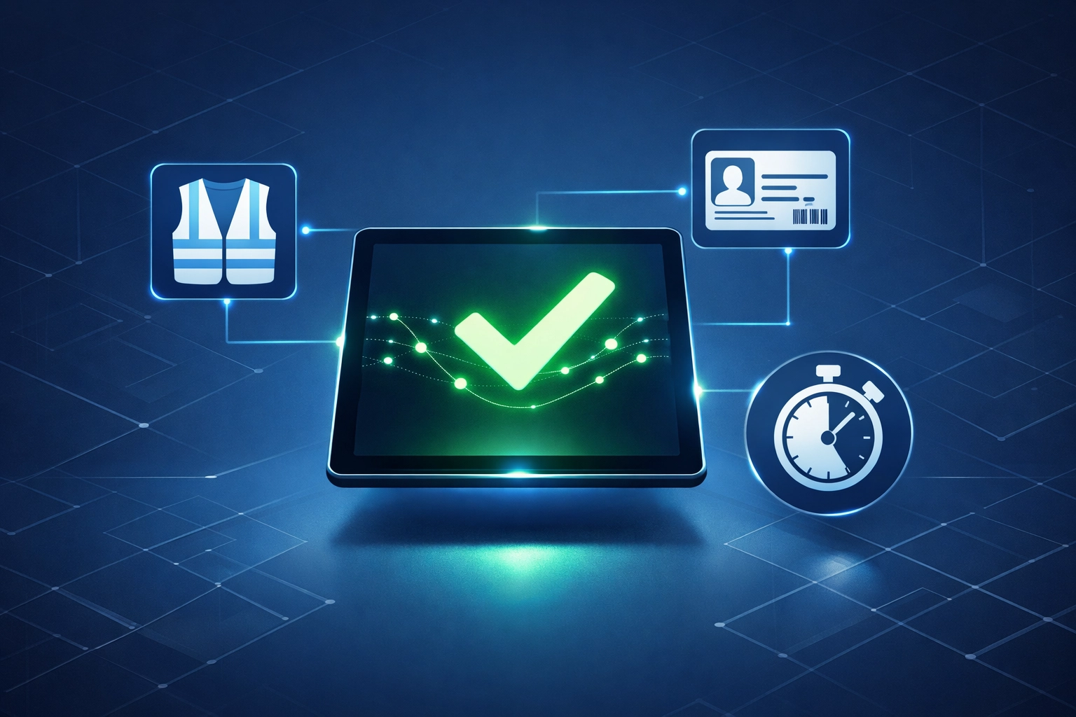 Digital tablet showing symbols for efficient HGV driver onboarding and logistics compliance.