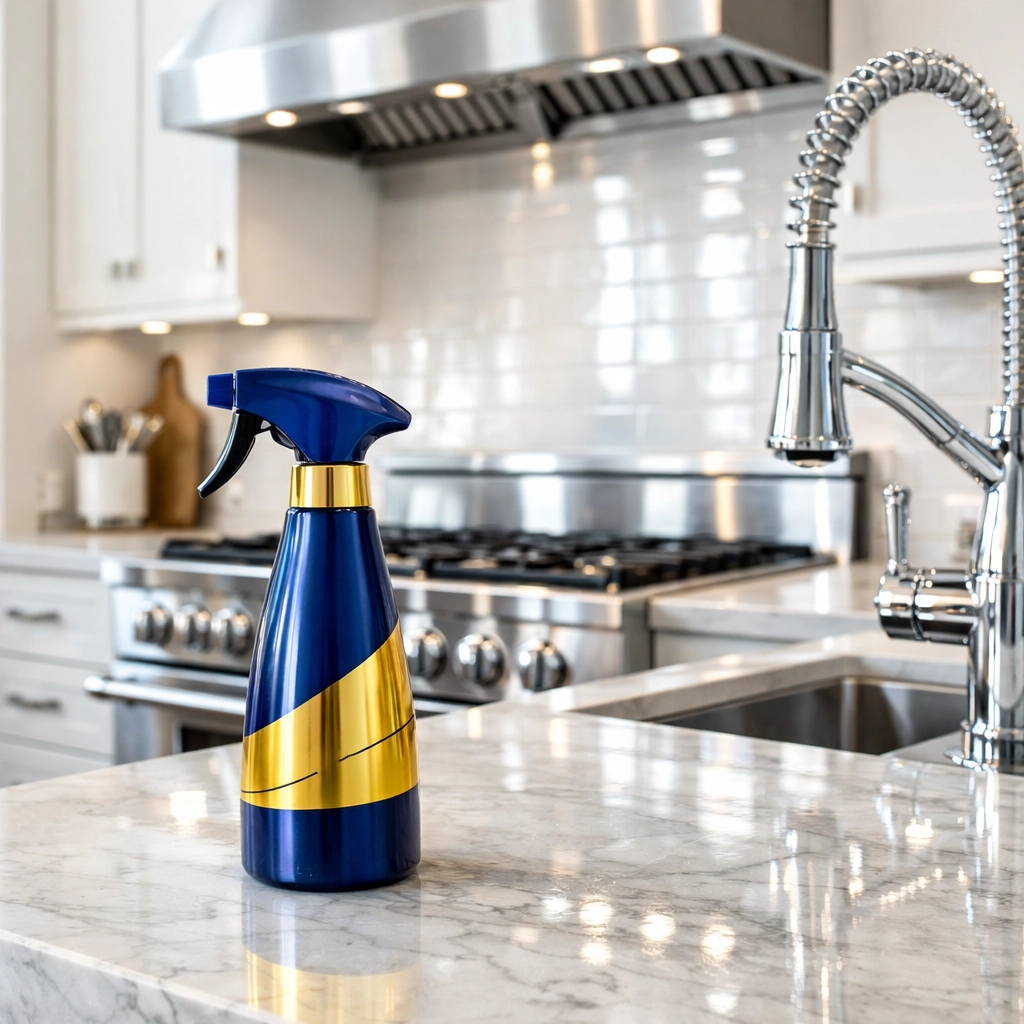 Weekly house cleaning MA in a luxury Springfield kitchen featuring a clean marble countertop and stovetop.