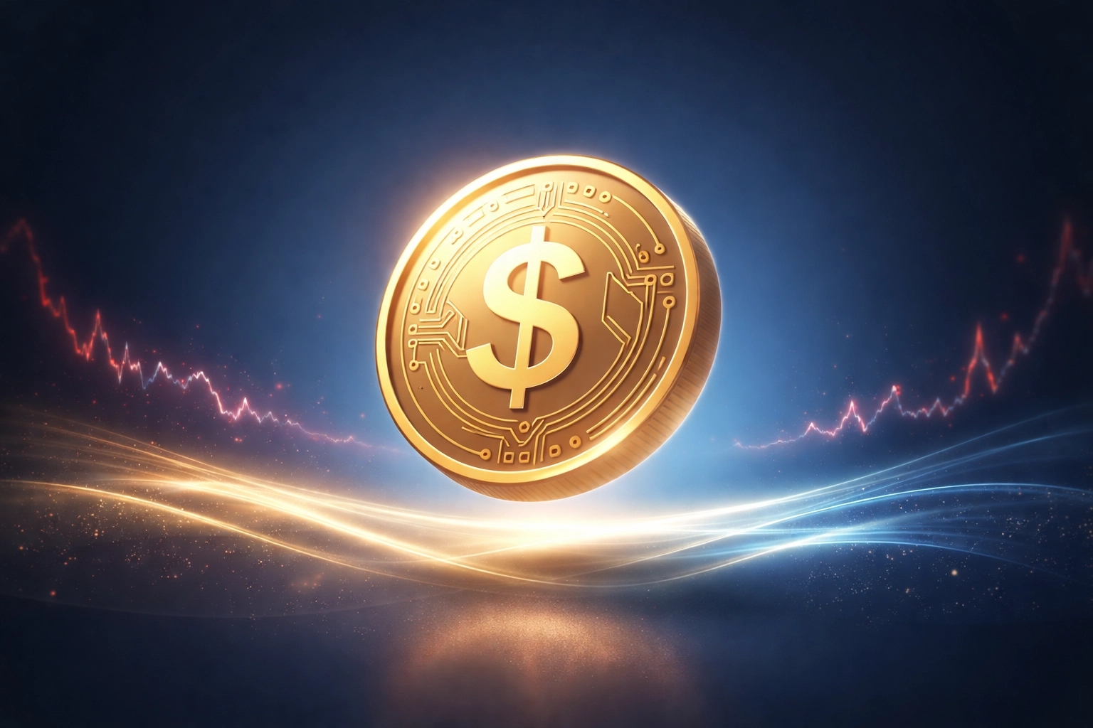 A gold stablecoin symbolizes LUSD stable cryptocurrency for secure and stable crypto payments on the Larecoin platform.