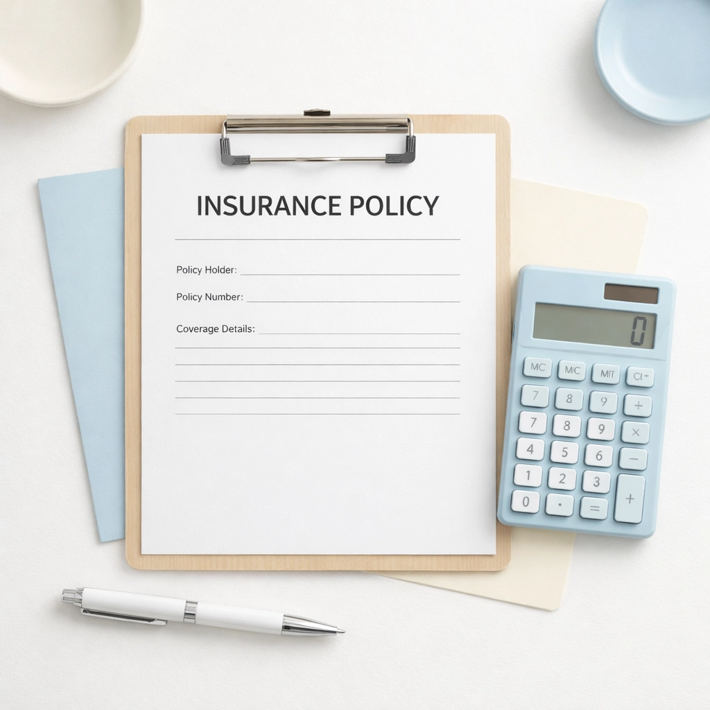 Car insurance policy documents with calculator for comparing Pennsylvania coverage quotes