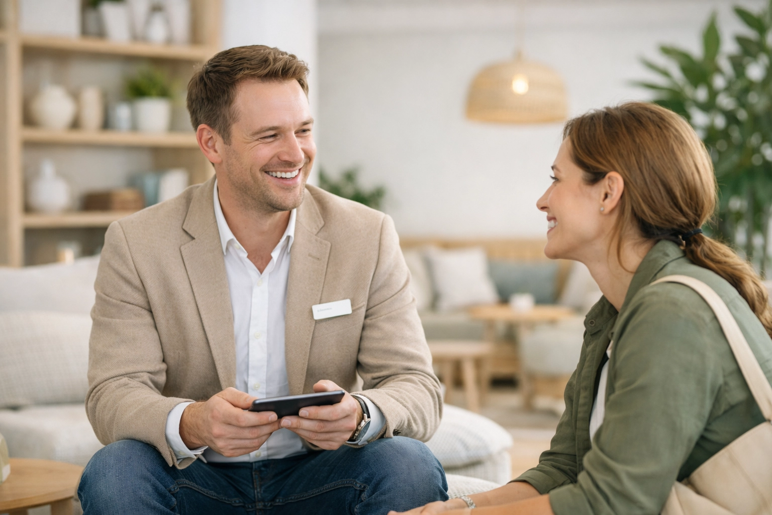 Staff using cloud-native hotel software to improve guest experience in a modern Scandinavian lobby.