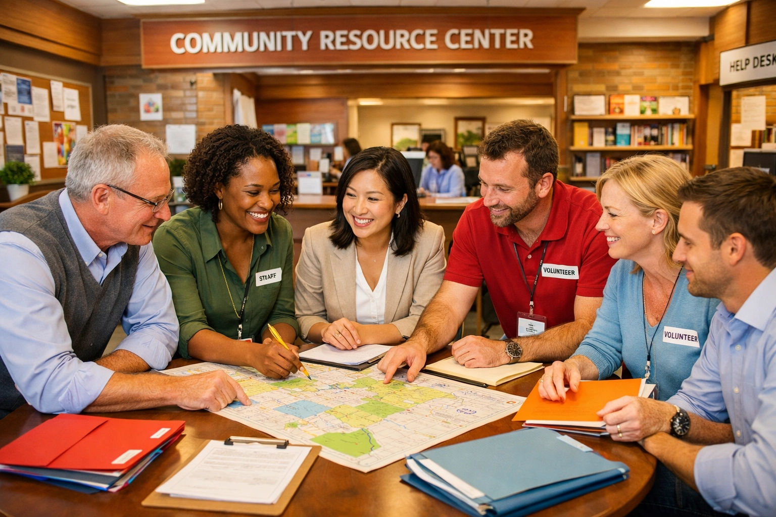 Dedicated staff at a community resource center coordinating family assistance programs in New Jersey.