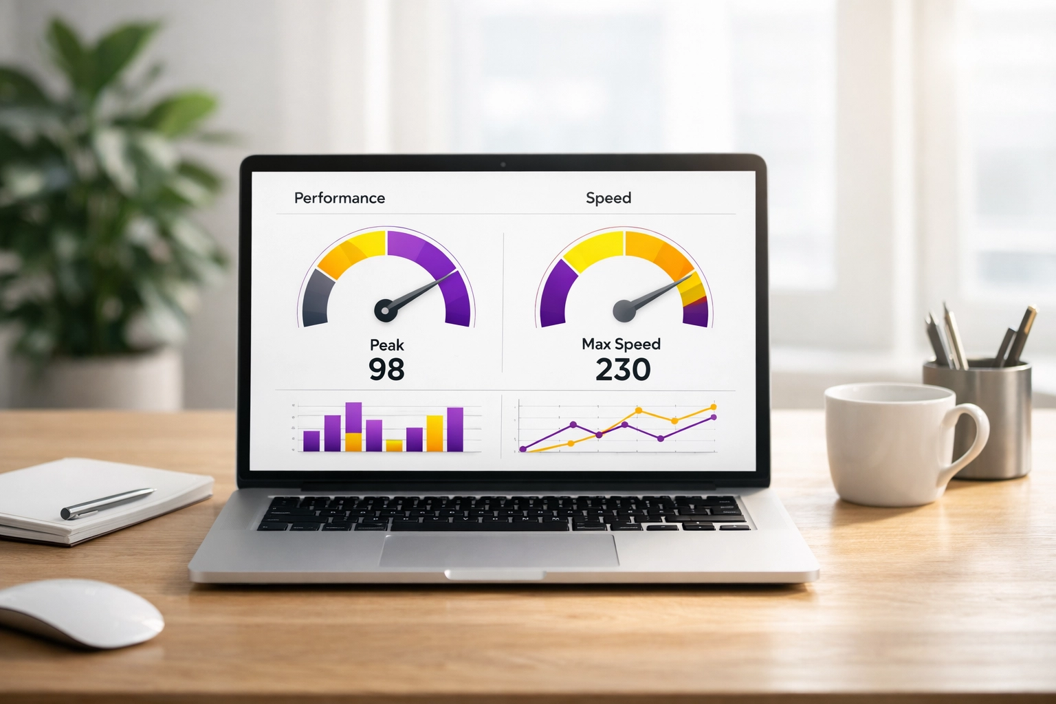 Dashboard showing website speed and Core Web Vitals optimization on a professional workstation.