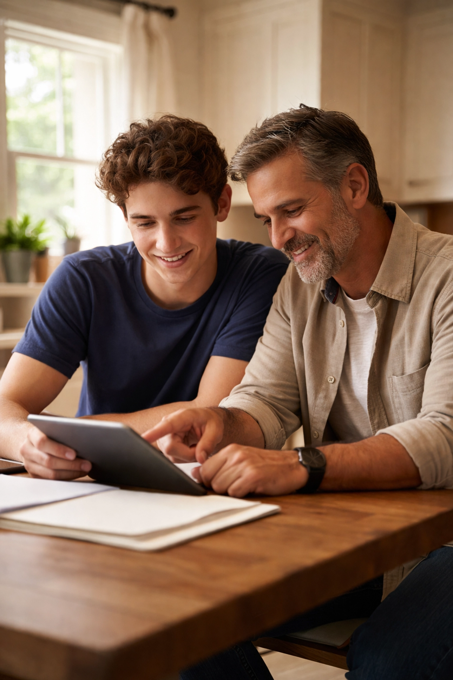 Texas parent and teen reviewing credit documents together, building trust and understanding credit basics.