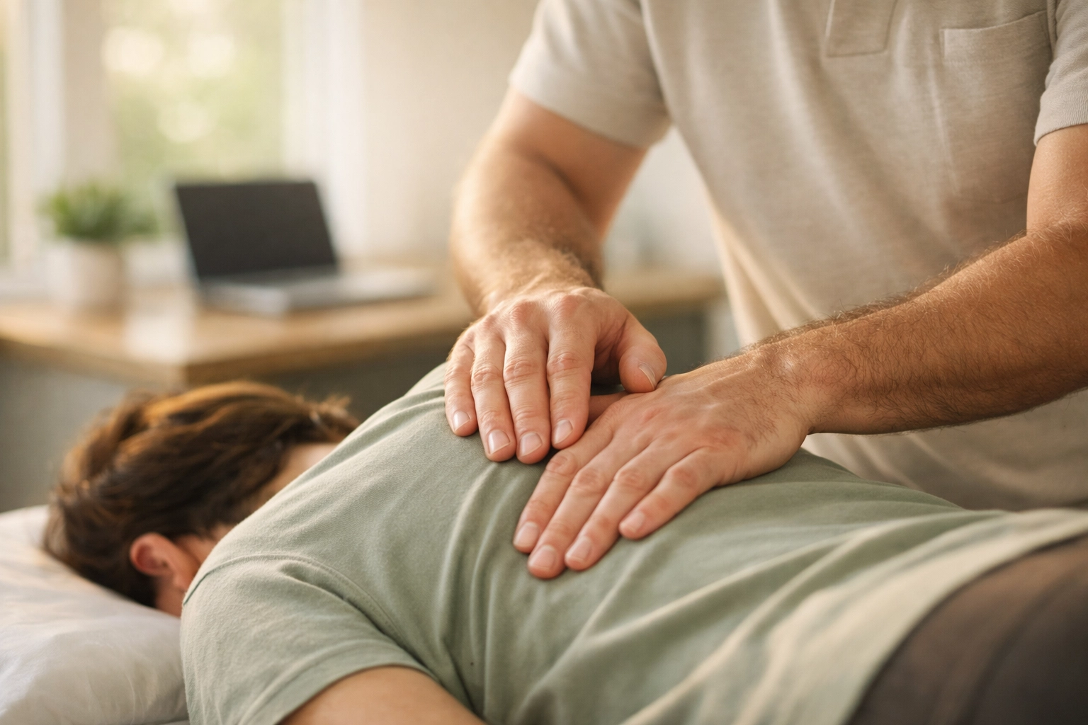 Close-up of a professional chiropractic adjustment, representing expert care and a marketing partnership.