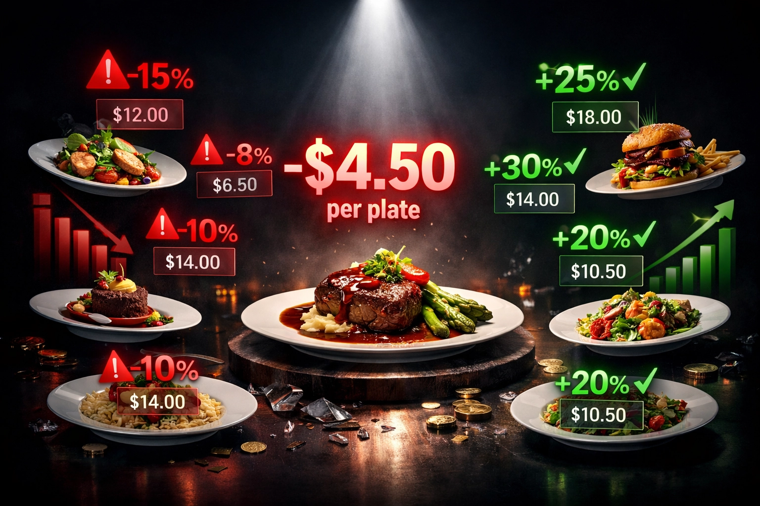 Restaurant menu items showing profit margins and losses through menu engineering analysis