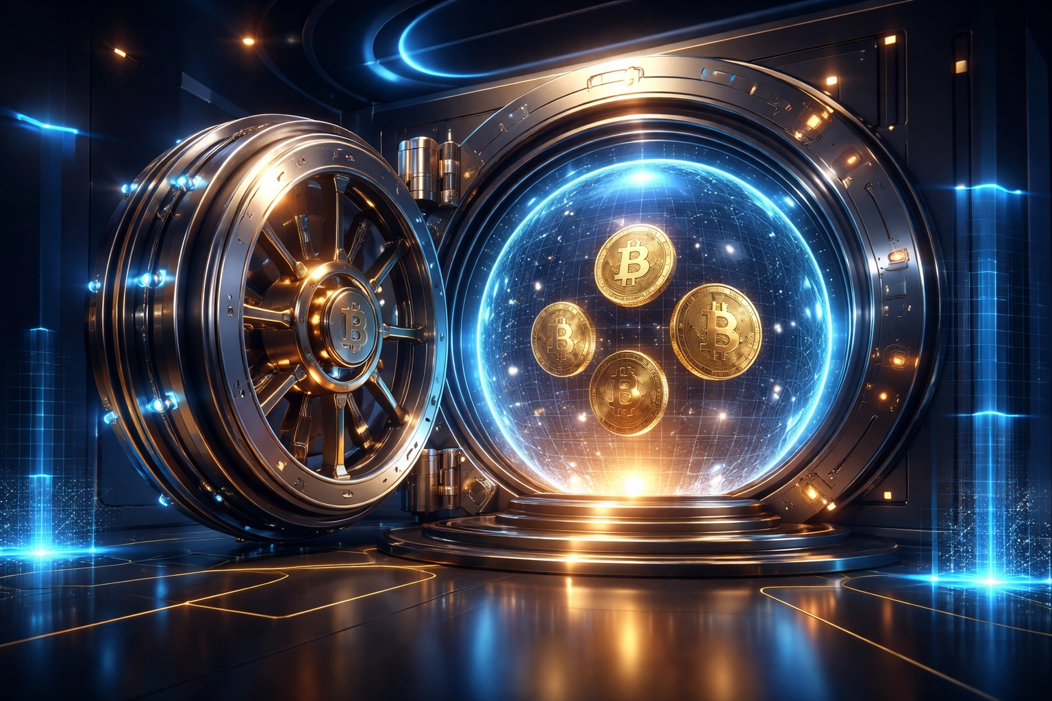 Secure crypto vault illustrating Larecoin's self-custody wallet benefits for small business payments