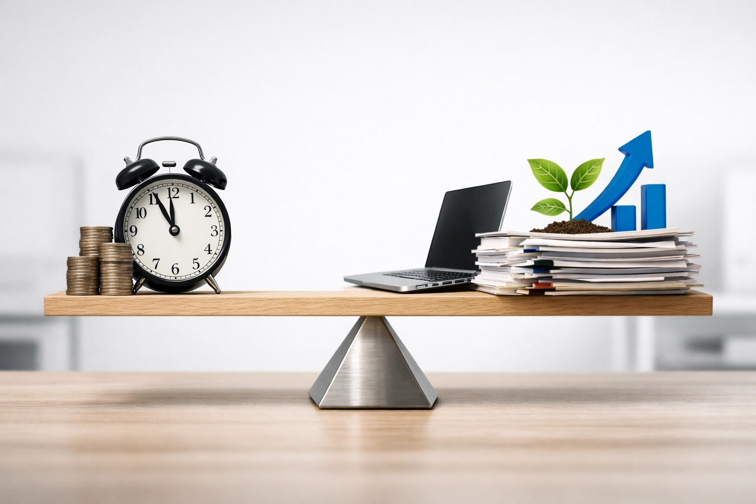 Balance scale showing cost savings versus growth potential when hiring accounting support