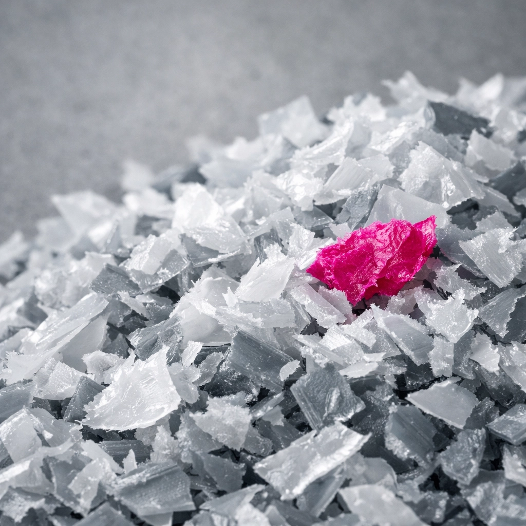 Clean shredded recycled plastic flakes processed by the on-site shredding unit for resource recovery.