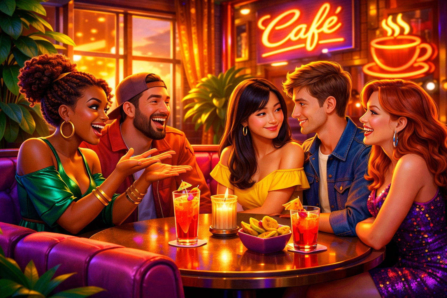 Friends introducing two people on a blind date at a cozy café - old-school matchmaking