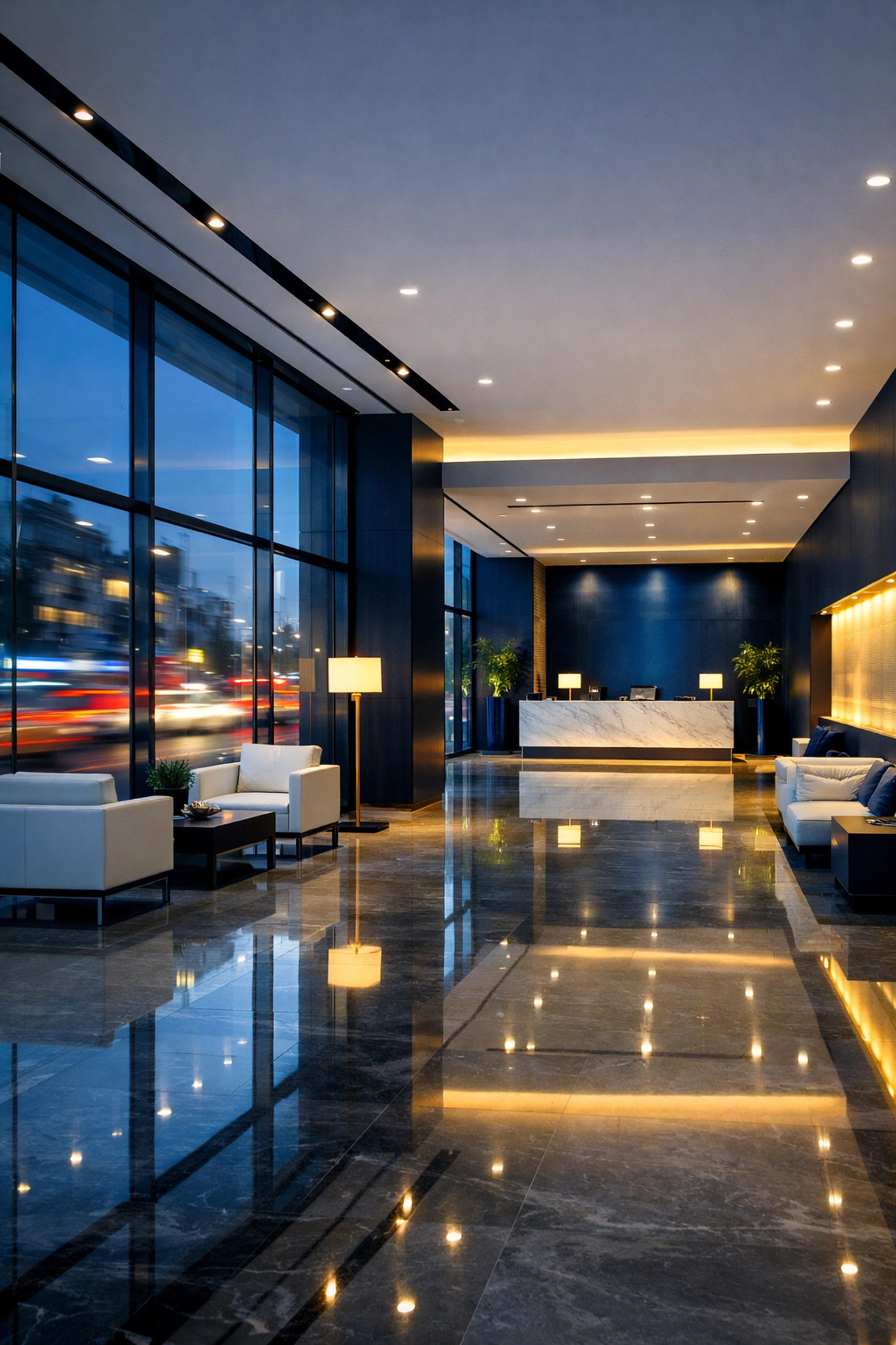 Clean corporate lobby along the Saugus commercial corridor with sparkling floors and professional maintenance.