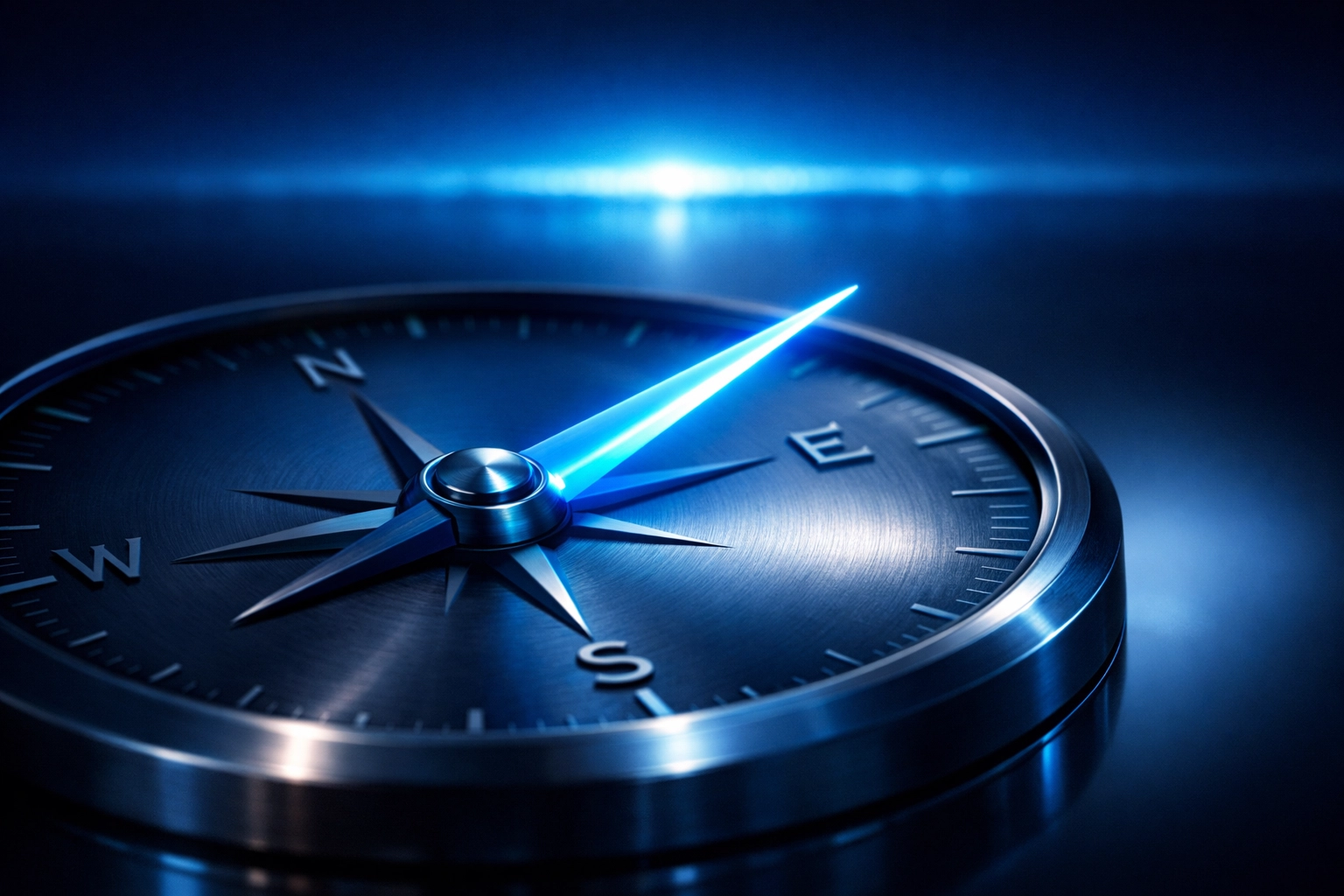 Modern blue compass pointing toward strategic growth through professional small business bookkeeping.