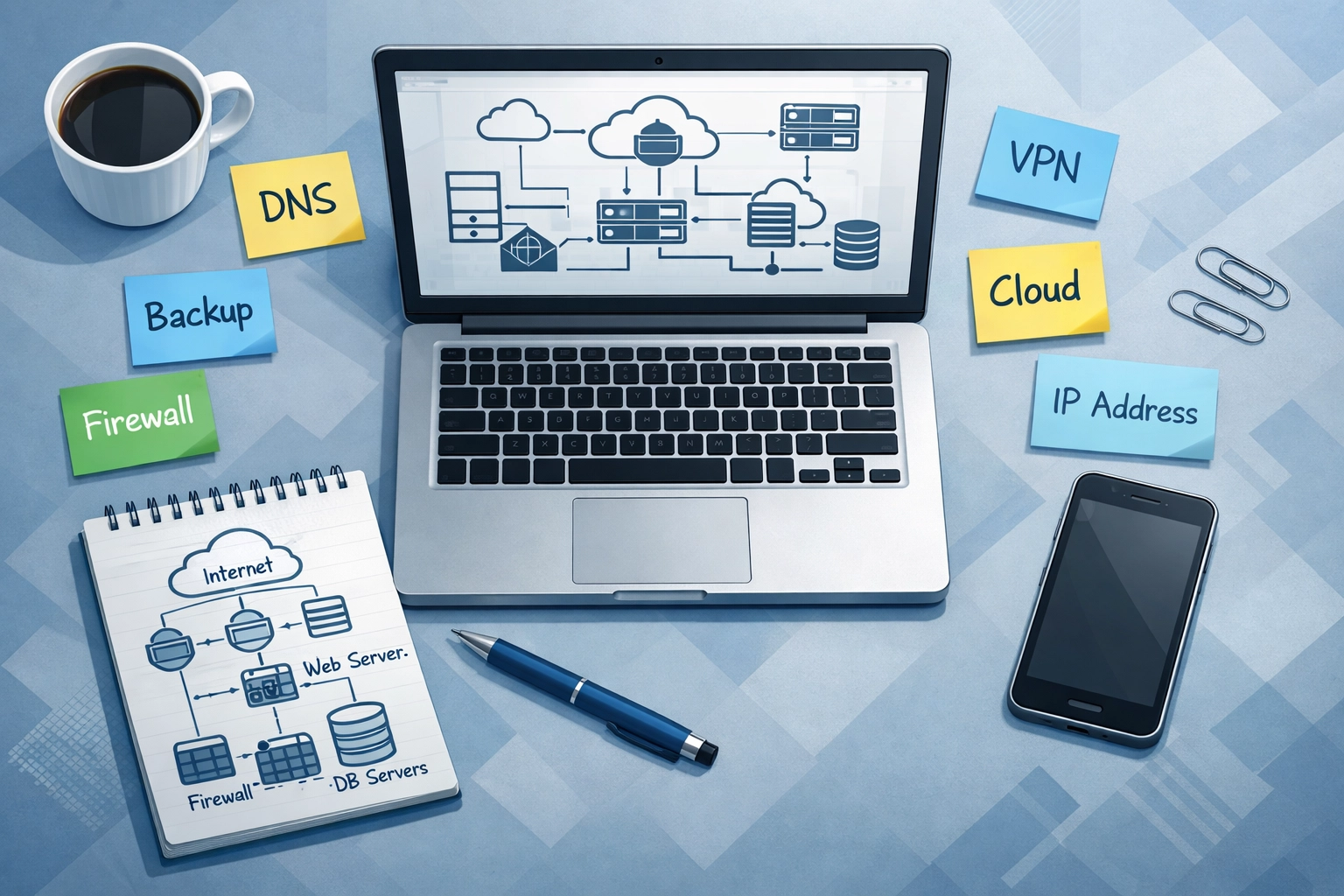 Small business IT infrastructure planning with network diagrams and system documentation