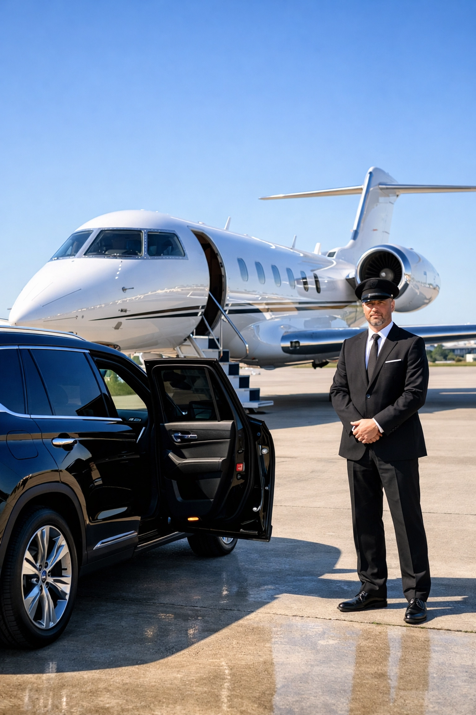 Private jet and luxury SUV transport for seamless Super Bowl executive travel logistics.