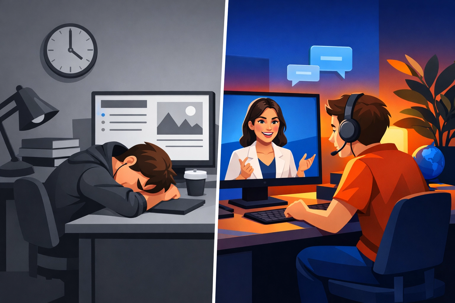 custom eLearning development comparison of static slides vs digital human avatars for SaaS training