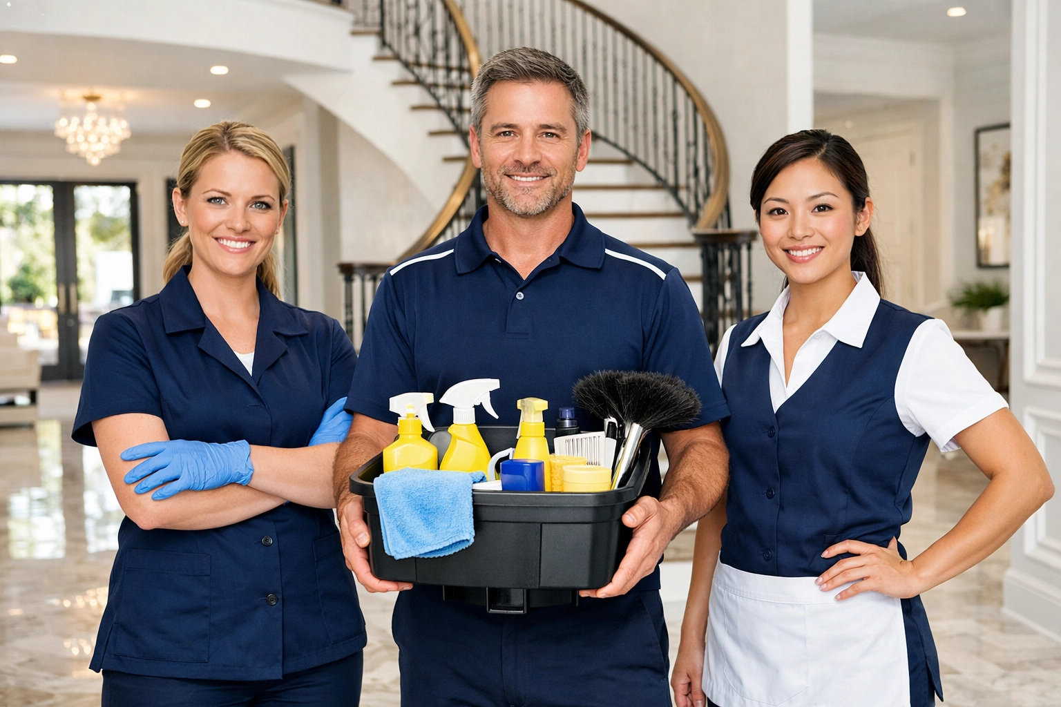 Expert cleaning team prepared for high-end post-construction cleaning MA in a Massachusetts residence.